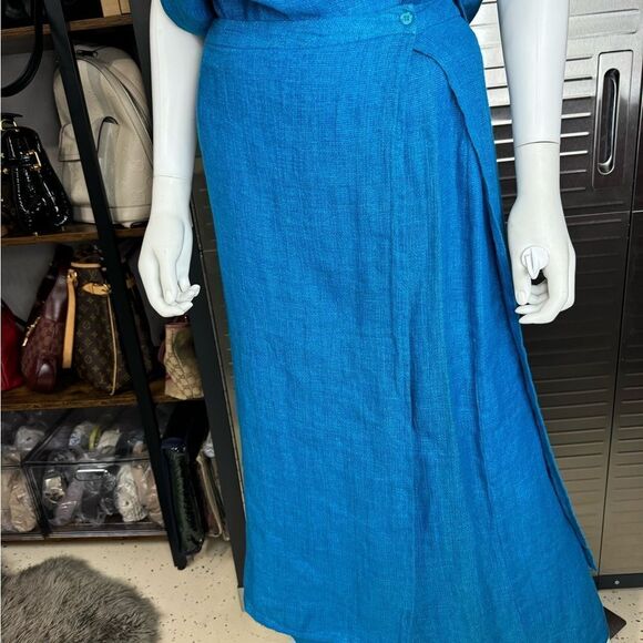 Eileen Fisher Linen Blue Wrap Skirt Tank Set Large - Picture 4 of 9